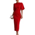 thumbnail image 1 of Quixlent Work Dress for Women Boat Neck Batwing Half Sleeve Pencil Sheath Dress Formal Business Office Midi Dress, 1 of 8