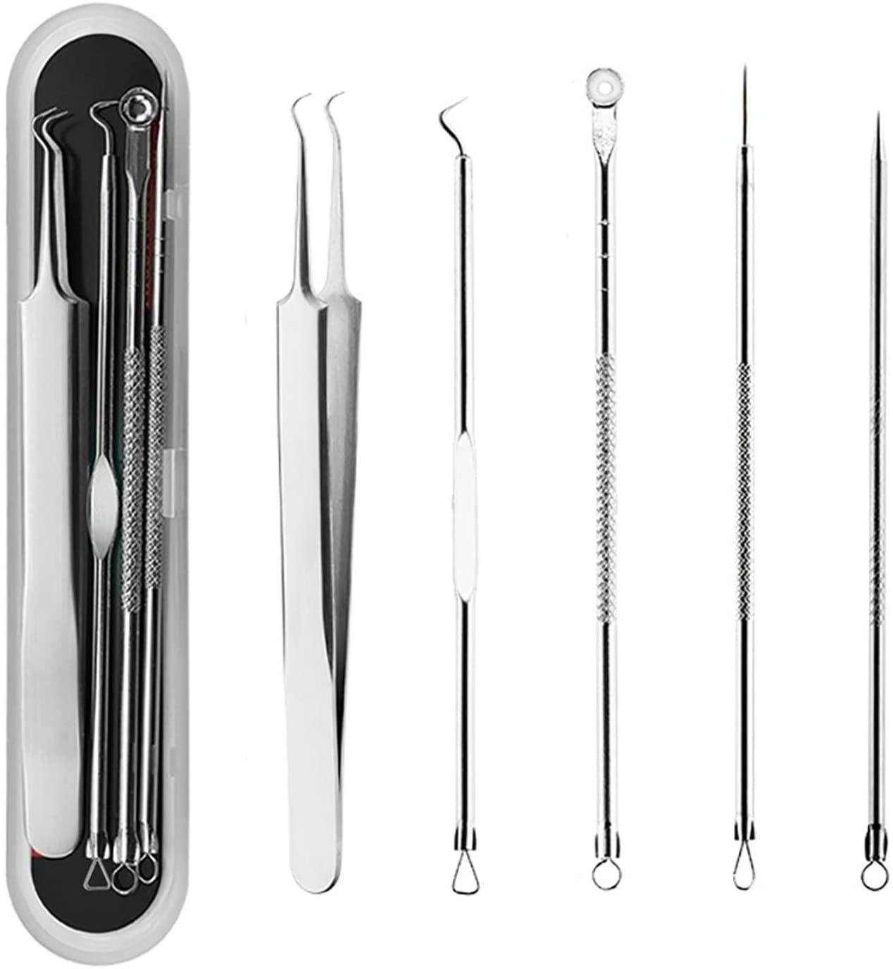 Qulable Blackhead Remover Tool,Curved Blackhead Tweezers Kit,Stainless