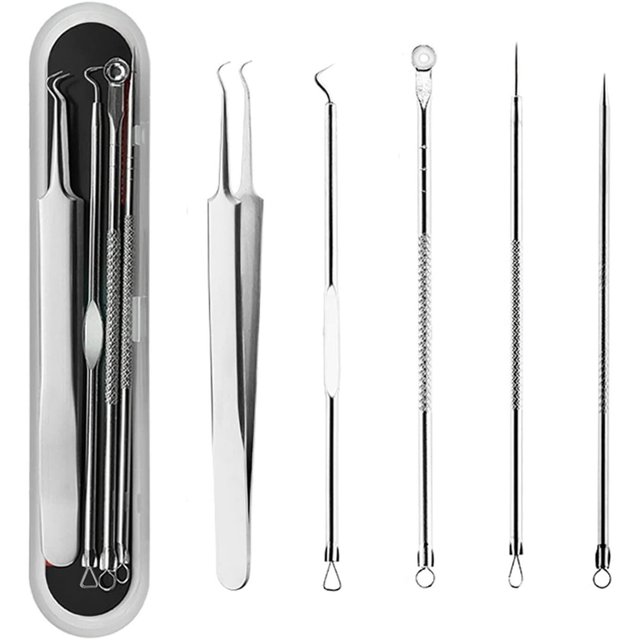 Qulable Blackhead Remover Tool,Curved Blackhead Tweezers Kit,Stainless Pimple Acne Blemish