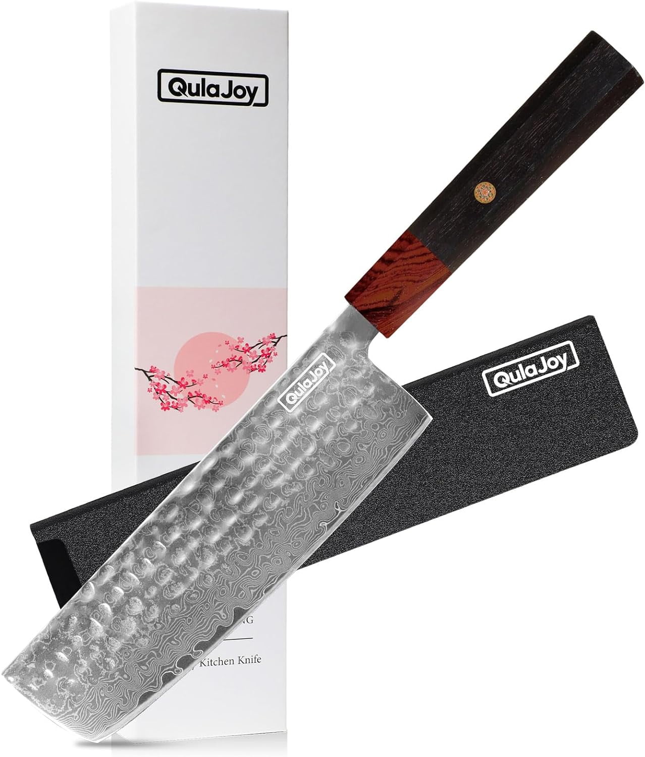 Qulajoy 7 Inch Nakiri Chef Knife Hammered Japanese Damascus VG10