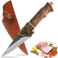 thumbnail image 1 of Qulajoy Camping Knife - Hand Forged Viking Pocket Knife 7Cr17MOV Blade - Dragon Head Handle and Leather Sheath - Outdoor Knife for Hunting & Camping, 1 of 6