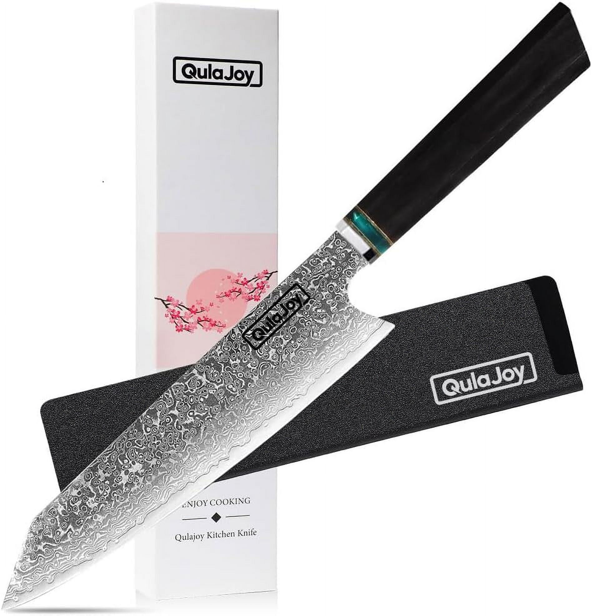Qulajoy Classic 8 Inch Kiritsuke Knife - Handcrafted Japanese 67 Layers Damascus VG-10 Steel Core - Professional Master Chef Knife - Octagonal Pakkawood Handle with Sheath