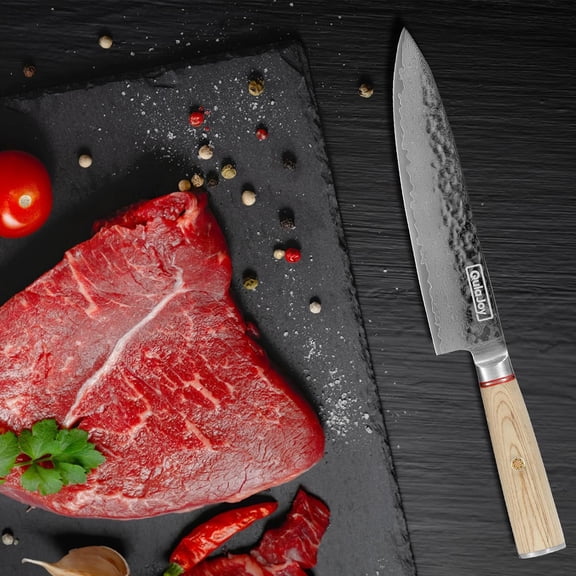 Qulajoy Damascus 8 Inch Chef Knife, Professional Sharp Japanese Kitchen Knives with Ergonomic Wood Handle