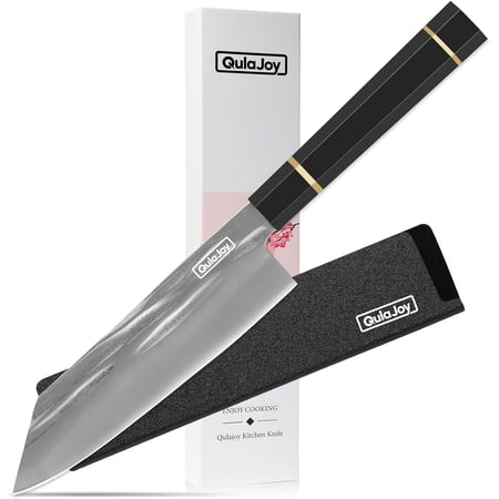 Qulajoy Kiritsuke Chef Knife 7 Inch - Hand Forged Swedish Sandvik Steel Cooking Knife - Professional Japanese Vegetable Meat Kitchen Knife - Classic Octagonal Pakkawood Handle
