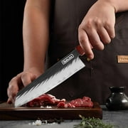 Qulajoy Kiritsuke Chef Knife Japanese Hand Forged Knife for Cutting, Nakiri Knife with Sandalwood Handle (7.7 Inch Carbon Steel Knife)