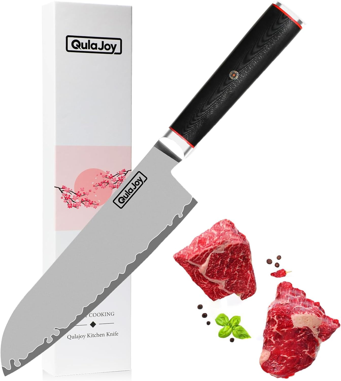 Qulajoy VG10 Santoku Knife, Japanese 10Cr15MoV Steel Kitchen Knives