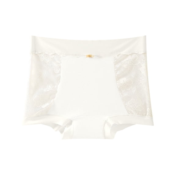 Qulqfy 100 Cotton Underwear Women Boyshorts High Waisted White Lace Comfort Soft Full Coverage Breathable Boxer Briefs Panties for Women M