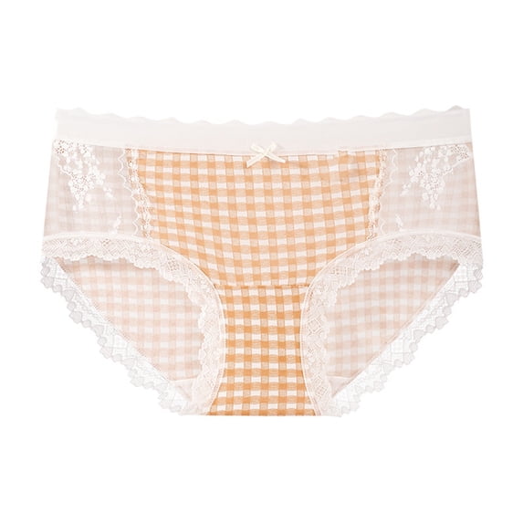 Qulqfy 100 Cotton Underwear Women Cheeky Lace Low Rise Invisible Gingham Soft Hipster Panties Briefs for Women XL
