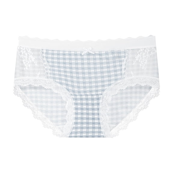 Qulqfy 100% Cotton Underwear Women Lace Cheeky Soft Low Rise Invisible Gingham Hipster Panties Brief Underwear for Women XL