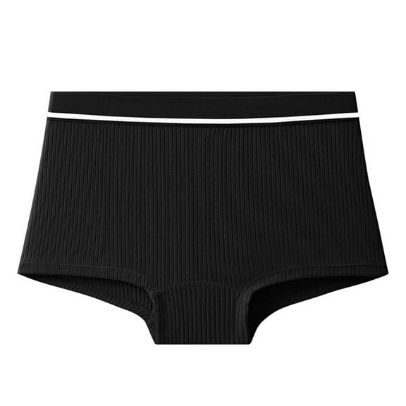 Qulqfy 100 Percent Cotton Underwear Women High Waisted Boyshorts Black Ribbed Breathable Stretch Soft Panties Brief Underwear for Women One Size