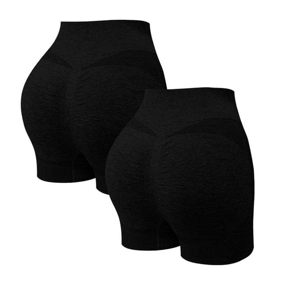 Qulqfy 2-Pack Womens Shorts 2025 Black Gym Yoga Workout High Waisted Scrunch Butt Shorts Jogger Pants for Women L