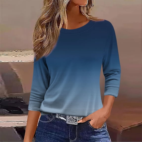 Qulqfy 3/4 Length Sleeve Womens Graphic T Shirts Loose-Fitting Causal Scoop Neck Tunic Vacation Basics Womens Summer Tops L