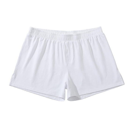Qulqfy 7 Inch Inseam Shorts Men 5 Inch Summer White Cotton Shorts Spring Elastic Waist Solid Shorts for Men S