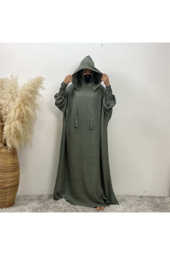 Abaya Womens Dresses Maxi Green Kimono Sleeve Flowy Muslim Hooded Kaftan Casual Dresses Womens Dresses Fall XXL