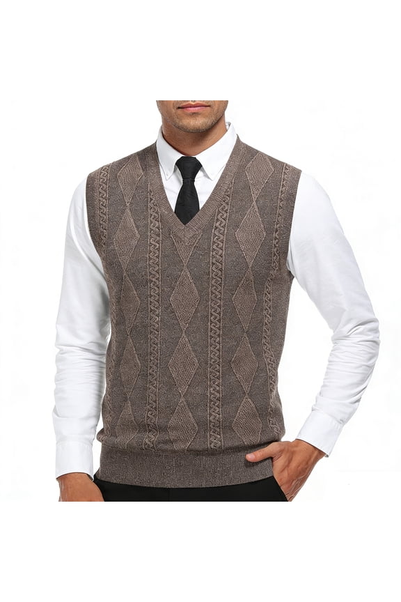 Argyle Mens Sweater Vest Knit Bronze Dressy Varsity Winter Textured V Neck Sleeveless Fall Sweater Mens Undershirts XXL