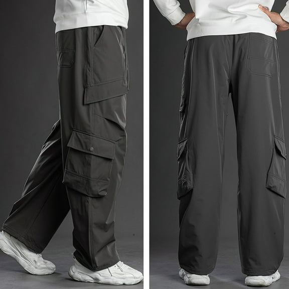 Qulqfy Baggy Pants Men Gray Stretch Wide Leg Cargo Pants Hiking Nylon Elastic Waist Pants Outdoor Pants for Men XXL