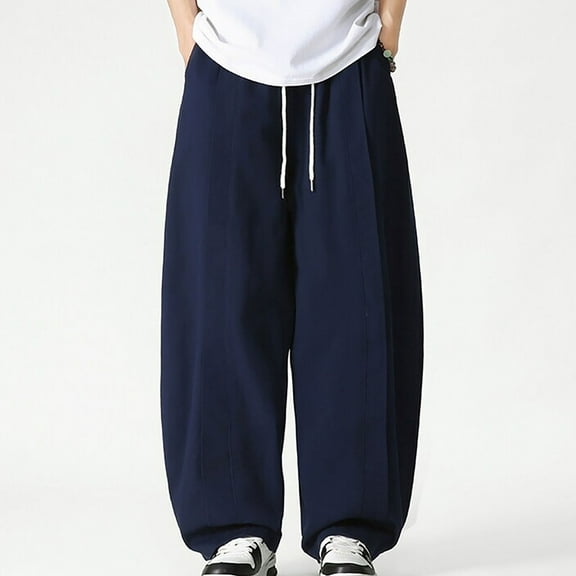 Qulqfy Baggy Pants Men Harem Blue Big and Tall Cargo Pants Wide Leg Stretch Elastic Waist Pants Pants for Men M