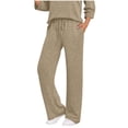 thumbnail image 1 of Qulqfy Baggy Pants for Women Trendy Wide Leg Beige Ribbed High Waisted Casual Drawstring Soft Lounge Pants Women Fall Outfits 2025 XL, 1 of 7