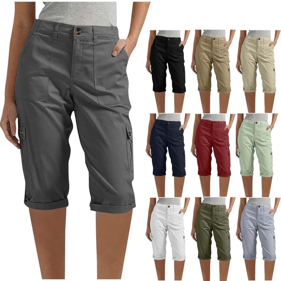 Qulqfy Baggy Women's Cargo Gray Capri Solid Color High Waisted Stretchy Petite Pants Girls Sweatpants XXL