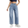 thumbnail image 1 of Qulqfy Baggy Womens Jeans 2026 High Waisted Stretchy Blue Wide Leg Straight Leg Petite Denim Pants XL, 1 of 9