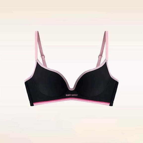 Qulqfy Balconette Women Bra Wirefree Seamless Push Up Black Everyday Soft Breathable Bralette T Shirt Bra L