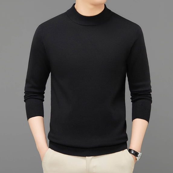Qulqfy Basic Sweater Men Classic Pure Knit Black Winter Casual Mock Neck Fall Long Sleeve Sweater Plus Size Mens Shirt 3XL