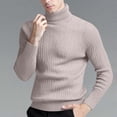 thumbnail image 1 of Qulqfy Beige Sweater Men Stretchy Casual Slim Fit Cable Knit Winter Long Sleeve Fashion Turtleneck Fall Sweater Mens Shirt L, 1 of 4