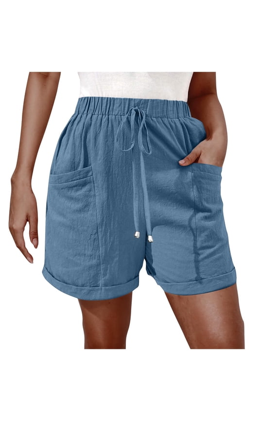 Bermuda Shorts for Women 2025 Blue Baggy High Waisted Drawstring Solid Color Shorts Womens Scrubs Joggers M
