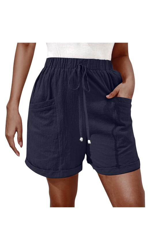 Bermuda Women Shorts Baggy Blue High Waisted Drawstring Cuffed Solid Color Shorts Scrub Joggers for Women S
