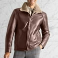 thumbnail image 1 of Qulqfy Biker Mens Winter Jacket Leather Zip Up Motorcycle Long Sleeve Faux Fur Collared Fleece Lined Brown Jackets Coats for Men XL, 1 of 8