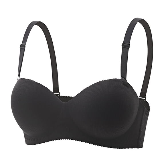 Qulqfy Black Ladies Bras No Underwire Spaghetti Straps Balconette Push Up Scalloped Bras T Shirt Bras for Women 38