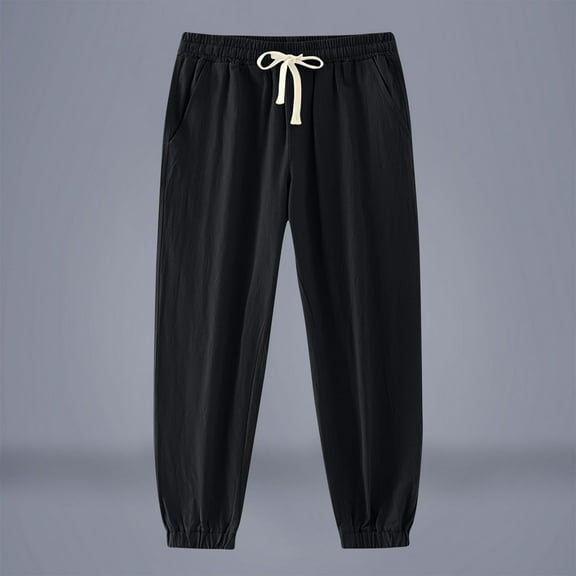 Qulqfy Black Pants for Men Casual Harem Pull-On Drawstring Waist Baggy Joggers Men's Activewear M
