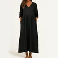 thumbnail image 1 of Qulqfy Black Women Dress Maxi 3/4 Sleeve Casual High Waist V Neck Smocked Dresses Womens Fall Dress L, 1 of 7