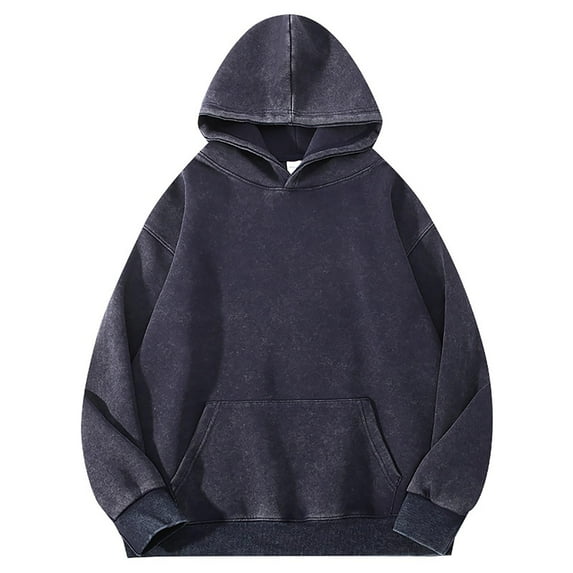 Qulqfy Blue Men's Hoodie Cotton Raglan Pullover Vintage Fall Long Sleeve Casual Sweatshirts with Kanga Pocket Mens Sweatshirt M