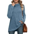 thumbnail image 1 of Qulqfy Blue Woman Sweater Pullover Dressy Turtleneck Split Hem Ribbed Knit Business Casual Shirts Lightweight Sweaters for Women XL, 1 of 6