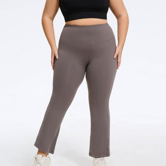 Qulqfy Brown Sweat Pants Women Yoga Workout Flare High Waisted Baggy Plus Size Butt Lifting Sweatpants Womens Pants L