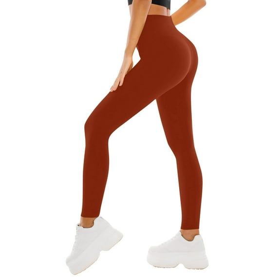 Qulqfy Brown Women Leggings Compression Yoga Butt Lifting High-Waisted Stretchy Tummy Control Leggings Comfy Pants Women M