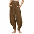 thumbnail image 1 of Qulqfy Brown Womens Pants Barrel Leg Pleated Casual Petite Solid High Waisted Pants Ladies Sweatpants XL, 1 of 6