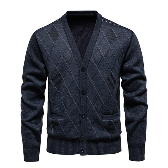 Qulqfy Business Men Sweater Gray Button up Knit Fall Long Sleeve Dress Winter Cardigan Sweaters Golf Shirts for Men L