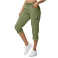 thumbnail image 1 of Qulqfy Capri Womens Pants Green Casual Cotton Cargo with Pockets Petite High Waisted Pants Teen Girl Pants XXL, 1 of 8