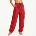 thumbnail image 1 of Qulqfy Cargo Hiking Pants for Women Plus Size Wide Leg Baggy Lightweight Stretch Drawstring with 4 Pockets Red Work Pants for Women, 1 of 6