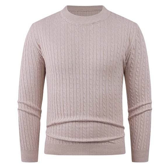 Qulqfy Casual Men Sweaters Slim Fit Yellow Pure Cable Knit Crew Neck Long Sleeve Fall Stretchy Winter Sweater Golf Shirts for Men M
