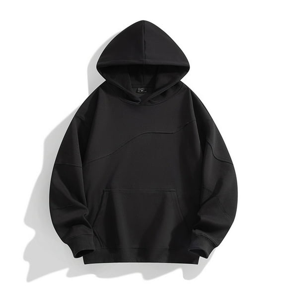Qulqfy Casual Oversized Hoodie Men Pullover Fall Black Long Sleeve Hooded Sweatshirts Pocket Men's Fashion Hoodies & Sweatshirts L