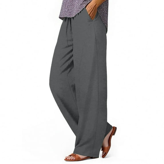 Qulqfy Casual Pants Women Gray Office Work Pants Wide Leg Tall High Waisted Pants for Women