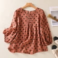 thumbnail image 1 of Qulqfy Casual Summer Shirts for Women Short Sleeve Crew Neck Polka Dot Cotton Linen Button Down Spring Red Tie Women's Summer Tops M, 1 of 9