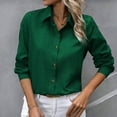 Qulqfy Casual Tops for Women Trendy Green Cotton Solid Color Lapel