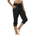thumbnail image 1 of Qulqfy Casual Women pants Capri Black High Waisted Drawstring Petite Solid Pants Pants for Teens XXL, 1 of 8