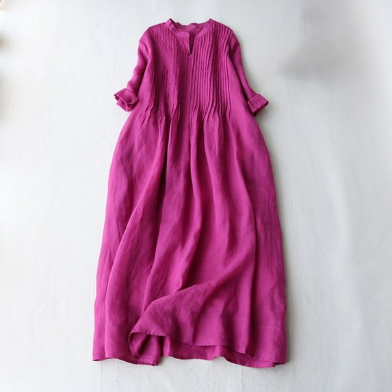 Qulqfy Casual Womens Dresses Short Sleeve Pink Midi Solid V Neck Smocked Dresses Fall Womens Dresses XL