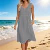 Qulqfy Sleeveless Womens Summer Dresses Solid Maxi Wedding Guest Cotton Casual A-Line Beach Slit Neck Boho Flowy Sundress XL
