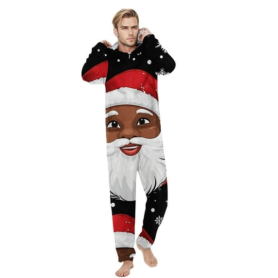 Qulqfy Christmas Pajamas for Family Multicolor Fall Santa Claus Xmas Graphic Hooded Jumpsuits Mens Pajama Set L